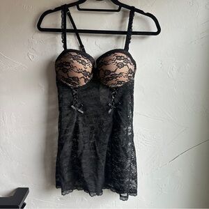 NWT Adore Me Black Lace Chemise Babydoll Dark‎ Romantic Coquette Lingerie Sz L